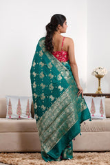 Rama Green Chiniya Silk Saree with Pichwai Kamdhenu Motifs
