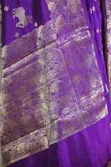 Purple Chiniya Silk Saree with Pichwai Kamdhenu Motifs