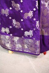 Purple Chiniya Silk Saree with Pichwai Kamdhenu Motifs