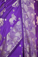 Purple Chiniya Silk Saree with Pichwai Kamdhenu Motifs