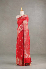 chiniya silk saree, Red saree, banarasi saree, festive wear saree, wedding saree