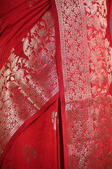 Red Chiniya Silk Saree with Pichwai Motifs