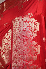 Red Chiniya Silk Saree with Pichwai Motifs