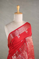 Red Chiniya Silk Saree with Pichwai Motifs