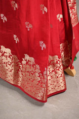 Red Chiniya Silk Saree with Pichwai Motifs