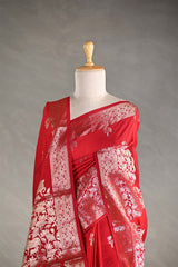 Red Chiniya Silk Saree with Pichwai Motifs