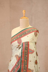 Powder Blue Chiniya Silk Saree with Antique Zari Paisley Buta