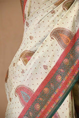 Powder Blue Chiniya Silk Saree with Antique Zari Paisley Buta