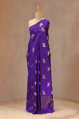 Purple Banarasi Chiniya Silk Saree with Gold Zari Aghanya Motifs and Red Contrast Blouse