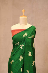 Green Banarasi Chiniya Silk Saree with Aghanya Motifs