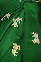 Green Banarasi Chiniya Silk Saree with Aghanya Motifs