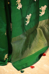 Green Banarasi Chiniya Silk Saree with Aghanya Motifs