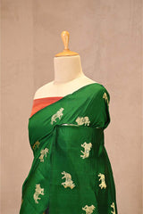Green Banarasi Chiniya Silk Saree with Aghanya Motifs