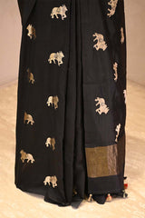 Black Banarasi Chiniya Silk Saree with Aghanya Motifs