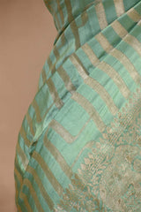 Aqua Blue Chiniya Silk Saree with Gaja and Mayur Motifs
