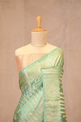 Aqua Blue Chiniya Silk Saree with Gaja and Mayur Motifs