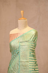 Aqua Blue Chiniya Silk Saree with Gaja and Mayur Motifs