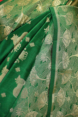 Green Chiniya Silk Saree with Pichwai Kamdhenu Motifs