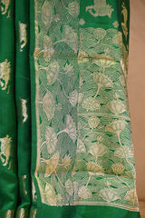 Green Chiniya Silk Saree with Pichwai Kamdhenu Motifs