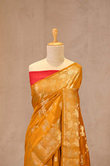 Mustard Yellow Chiniya Silk Saree with Pichwai Kamdhenu Motifs