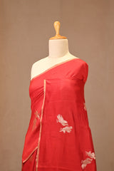 Red Chiniya Silk Saree with Gold Zari Crane Motifs