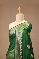 Bottle Green Chiniya Silk Saree with Meenakari Buti
