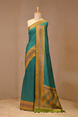 Teal Blue Chiniya Silk Saree with Zari Stripes