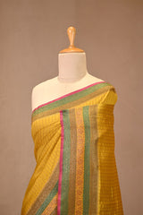 Mustard Yellow Chiniya Silk Saree with Zari Stripes