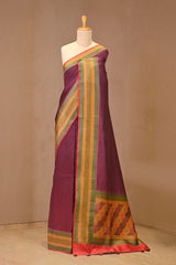 Wine Chiniya Silk Saree with Zari Stripes