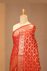 Red Chiniya Silk Saree with Zari Geometric Jaal