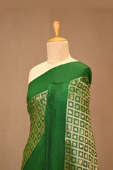 Green Chiniya Silk Saree with Zari Geometric Grid