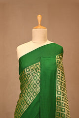Green Chiniya Silk Saree with Zari Geometric Grid