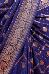 Navy Blue Geometrical Woven Crepe Banarasi Saree