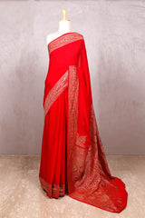 Red saree, Crepe Saree, Banarasi saree, wedding saree, party wear saree