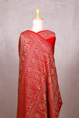 Red Handloom Crepe Saree with Shikargah Zari Work