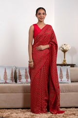 Red Crepe Banarasi Khaddi Saree with Floral Pallu