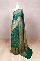 bottle Green saree, Crepe Saree, Banarasi saree, wedding saree, party wear saree