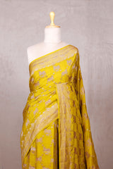 Olive Yellow Pichwai Crepe Khaddi Banarasi Saree