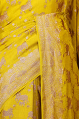 Olive Yellow Pichwai Crepe Khaddi Banarasi Saree