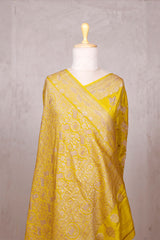 Olive Yellow Pichwai Crepe Khaddi Banarasi Saree