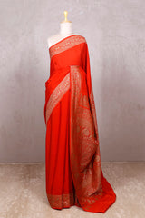 Orange saree, Crepe Saree, Banarasi saree, wedding saree, party wear saree