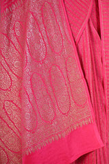 Pink Handloom Crepe Khaddi Silk Saree with Antique Zari Stripes