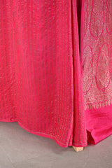 Pink Handloom Crepe Khaddi Silk Saree with Antique Zari Stripes