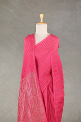 Pink Handloom Crepe Khaddi Silk Saree with Antique Zari Stripes