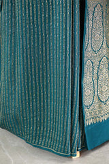 Bottle Green Handloom Crepe Khaddi Silk Saree with Antique Zari Stripes