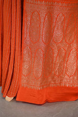 Orange Handloom Crepe Khaddi Silk Saree with Antique Zari Stripes