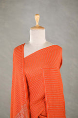Orange Handloom Crepe Khaddi Silk Saree with Antique Zari Stripes