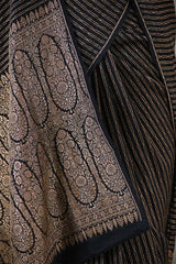 Black Handloom Crepe Khaddi Silk Saree with Antique Zari Stripes