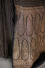 Black Handloom Crepe Khaddi Silk Saree with Antique Zari Stripes