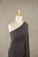 Black Handloom Crepe Khaddi Silk Saree with Antique Zari Stripes